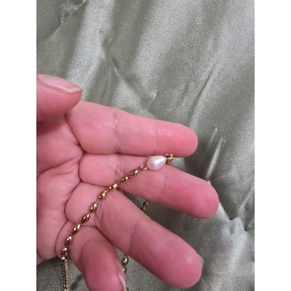 Gold Tone Stainless Steel Beaded Chain Necklace White Pearl Lobster 17-18" - Picture 8 of 9